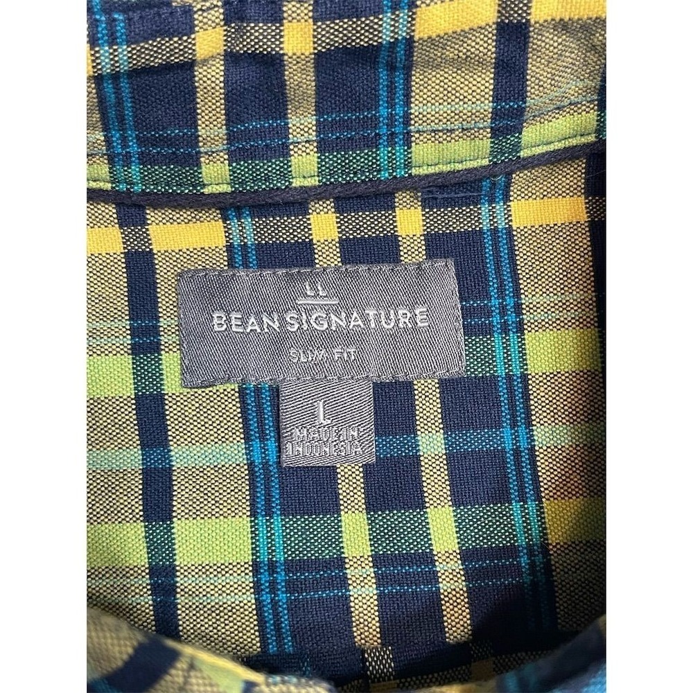 LL Bean Signature Men's Plaid Button-Down Shirt Size‎ L Yellow Multicolor - Picture 2 of 10